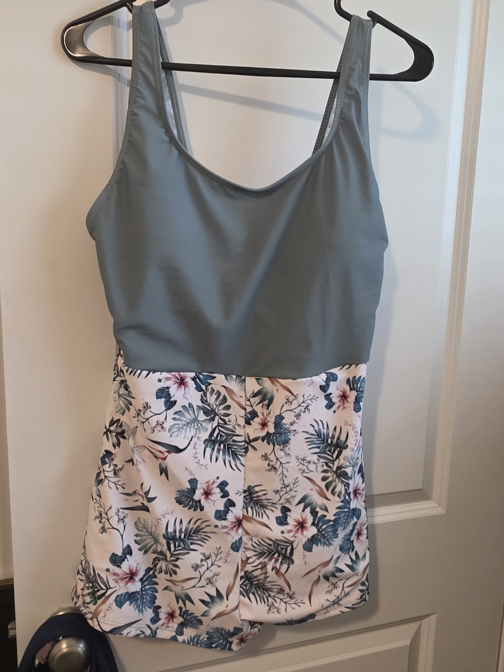Two-Tone Floral Tank Romper in Sage and Blush Sz XL